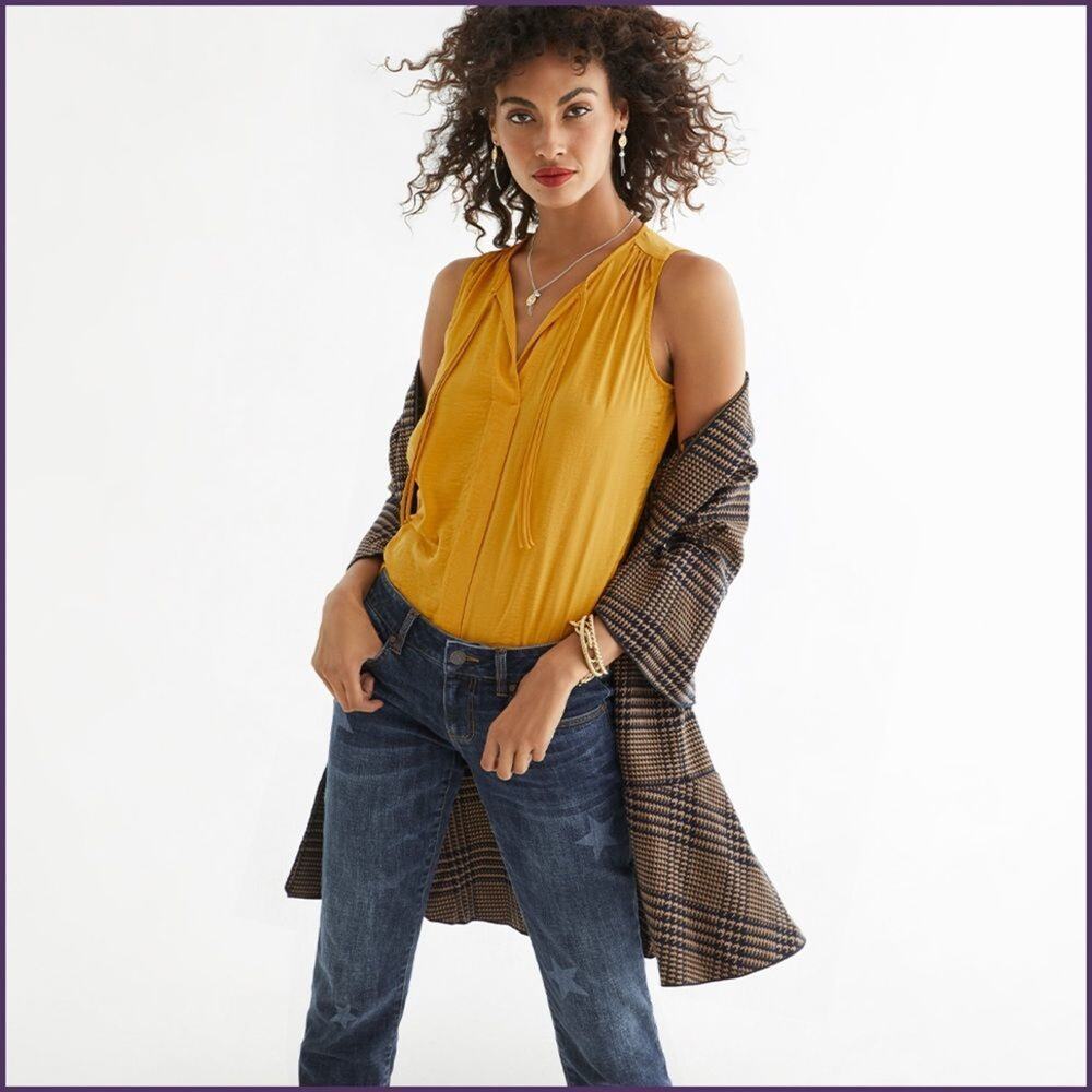 Cabi Flounce Tartan Plaid Jacket in Brown small houndstooth fall peplum 3902 - Picture 7 of 10